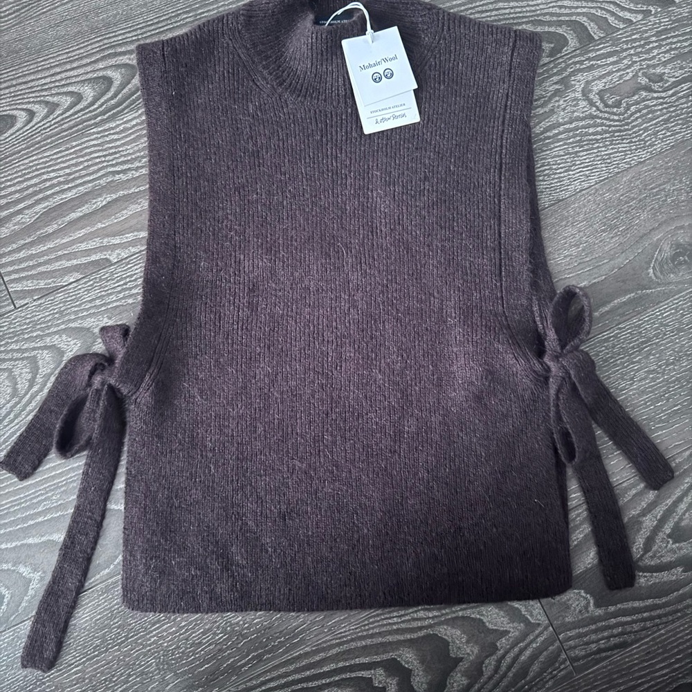 & Other Stories chocolate dark brown Knit Mohair Wool sweater pullover vest